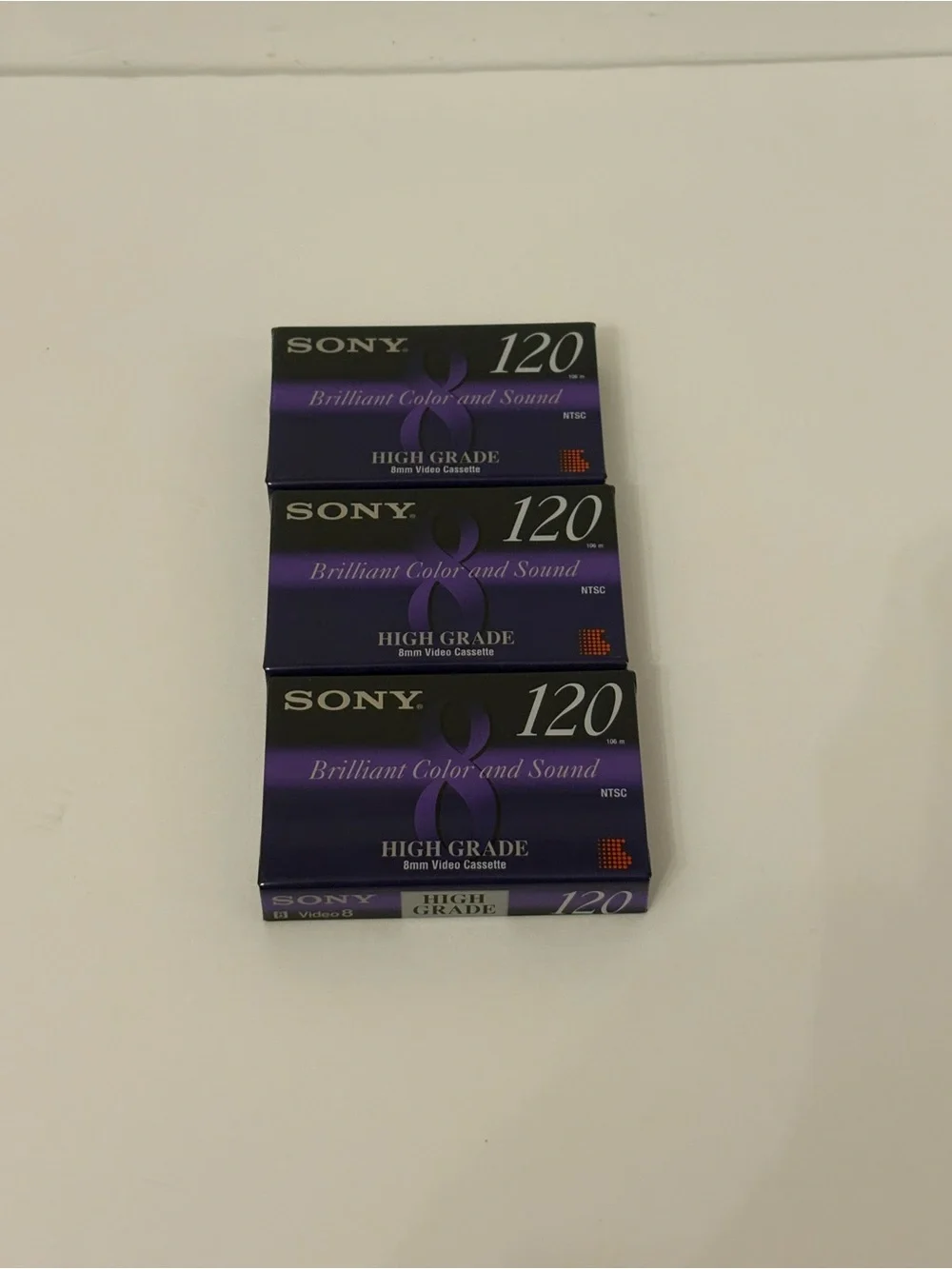 Sony 8mm 120 Min Camcorder Video8 Tape Blank Set of 3 Sealed purple OS